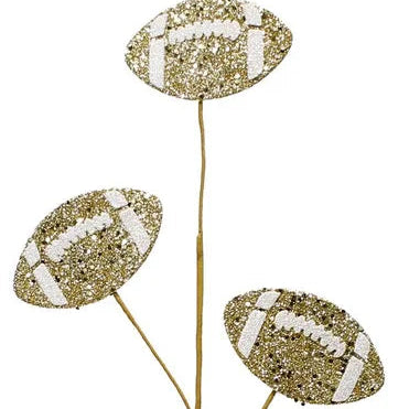 24"L GLITTER TRIPLE FOOTBALL PICK - GOLD/WHITE - MZ185208