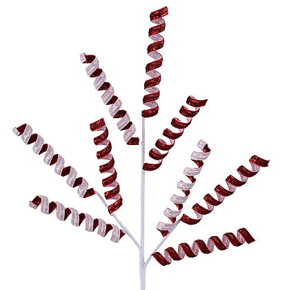 23"L TINSEL CURL RIBBON SPRAY - RED/WHITE - XS168432