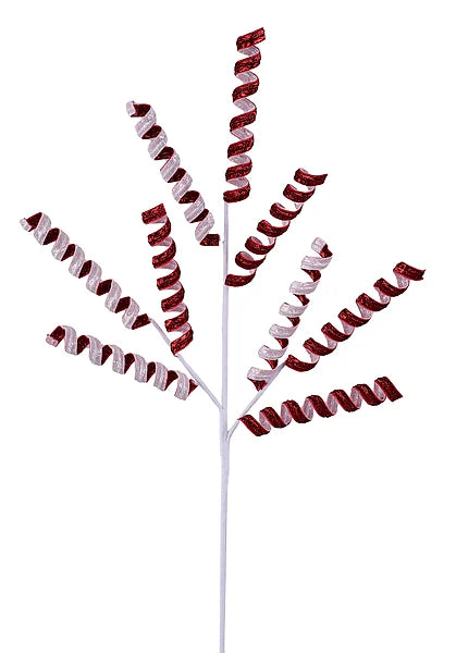 23"L TINSEL CURL RIBBON SPRAY - RED/WHITE - XS168432