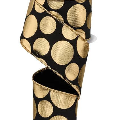 2.5"X10YD GOLD 3 SIZE MULTI DOTS - BLACK/GOLD - RGF113602