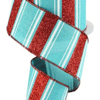 2.5"X10YD MULTI STRIPE/BOLD GLITTER - LT TEAL/RED/WHITE - RGC1570A6