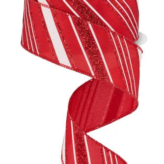 1.5"X10YD DIAGONAL LINE/SATIN - RED/WHITE - RGE142524
