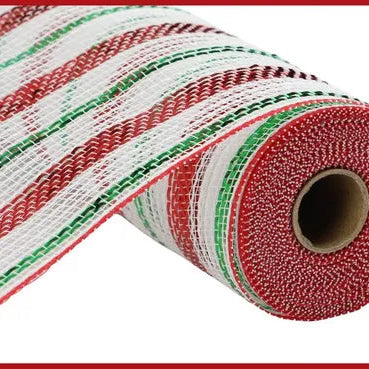 10.25"X10YD POLY/FAUX JUTE/METALLIC MESH - WHITE/EMERALD/RED - RY8020R3