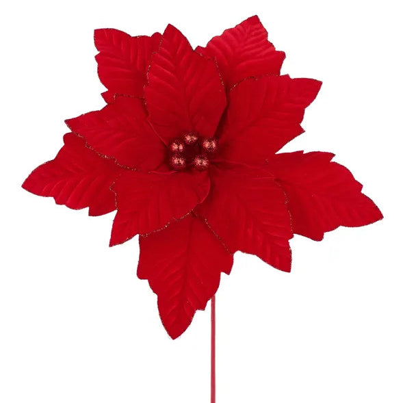 12.5"DIA VELVET POINSETTIA STEM, 10.5"L - RED - XS401124