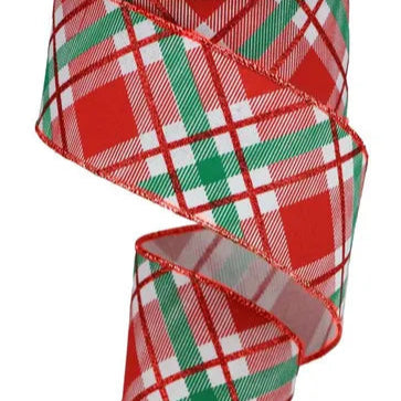 2.5"X10YD GLITTER PLAID ON ROYAL - WHITE/RED/EMERALD - RGA120258