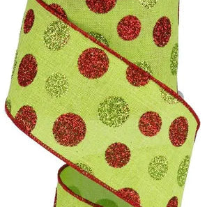 2.5"X10YD MULTI SIZE GLITTER DOTS/ROYAL - LIME/RED/GREEN - RG01704W1