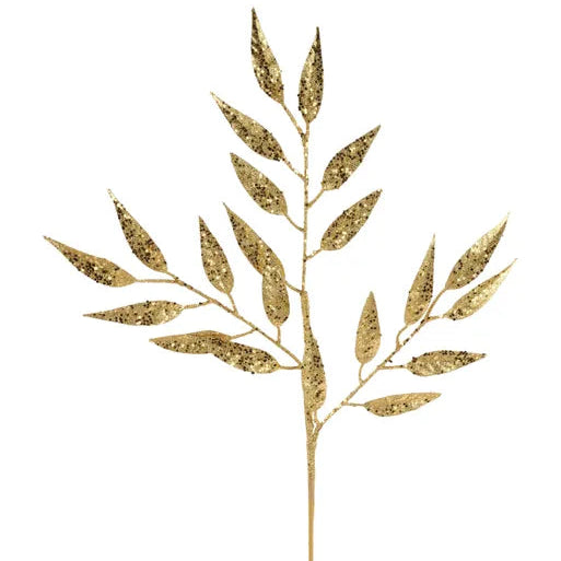 28"L GLITTER/HEX GLITTER LEAF SPRAY - GOLD - XS241208