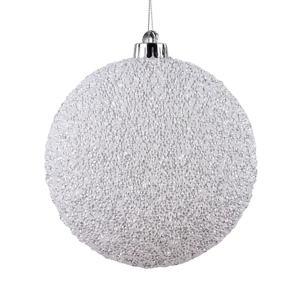 150MM DIAMOND SEQUIN 2D BALL ORNAMENT - WHITE - XJ772027