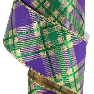 2.5"X10YD GLITTER PLAID ON METALLIC - MARDI GRAS - RGA168808