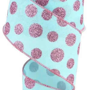 2.5"x10YD GLITTER POLKA DOTS - ICE BLUE/PINK - RGC1871H1
