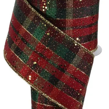 2.5"X10YD METALLIC PLAID W/HEX GLITTER - RED/MULTI/GOLD - RGE128308