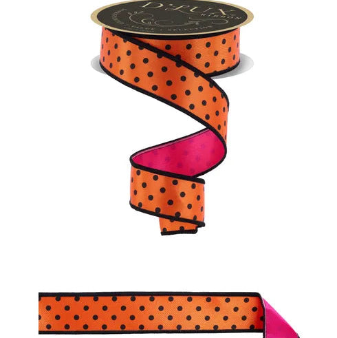 1.5"X10YD SMALL POLKA DOT/FUSED - D'LUX - ORANGE/BLACK/HOT PINK - LX3050JA