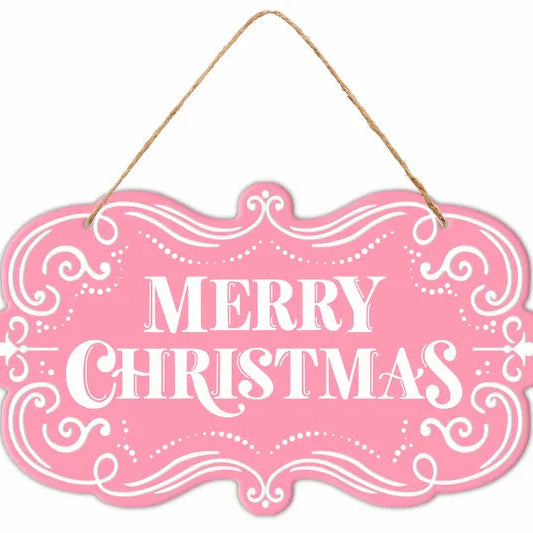 11.5"L X 6.75"H MERRY CHRISTMAS SIGN - PINK/WHITE - MD179122