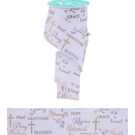 2.5"X10YD WORDS OF FAITH - WHITE/GOLD/TAUPE - RGH113327
