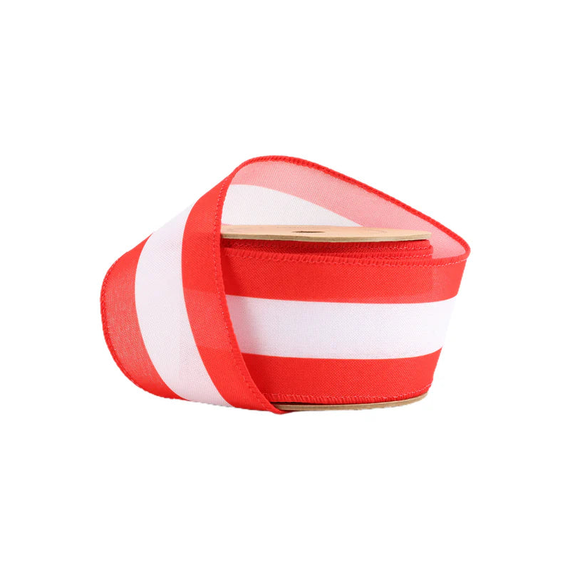 2.5"X10YD WIRED RIBBON - RED/WHITE FLAG STRIPE - 9505W-250-63E