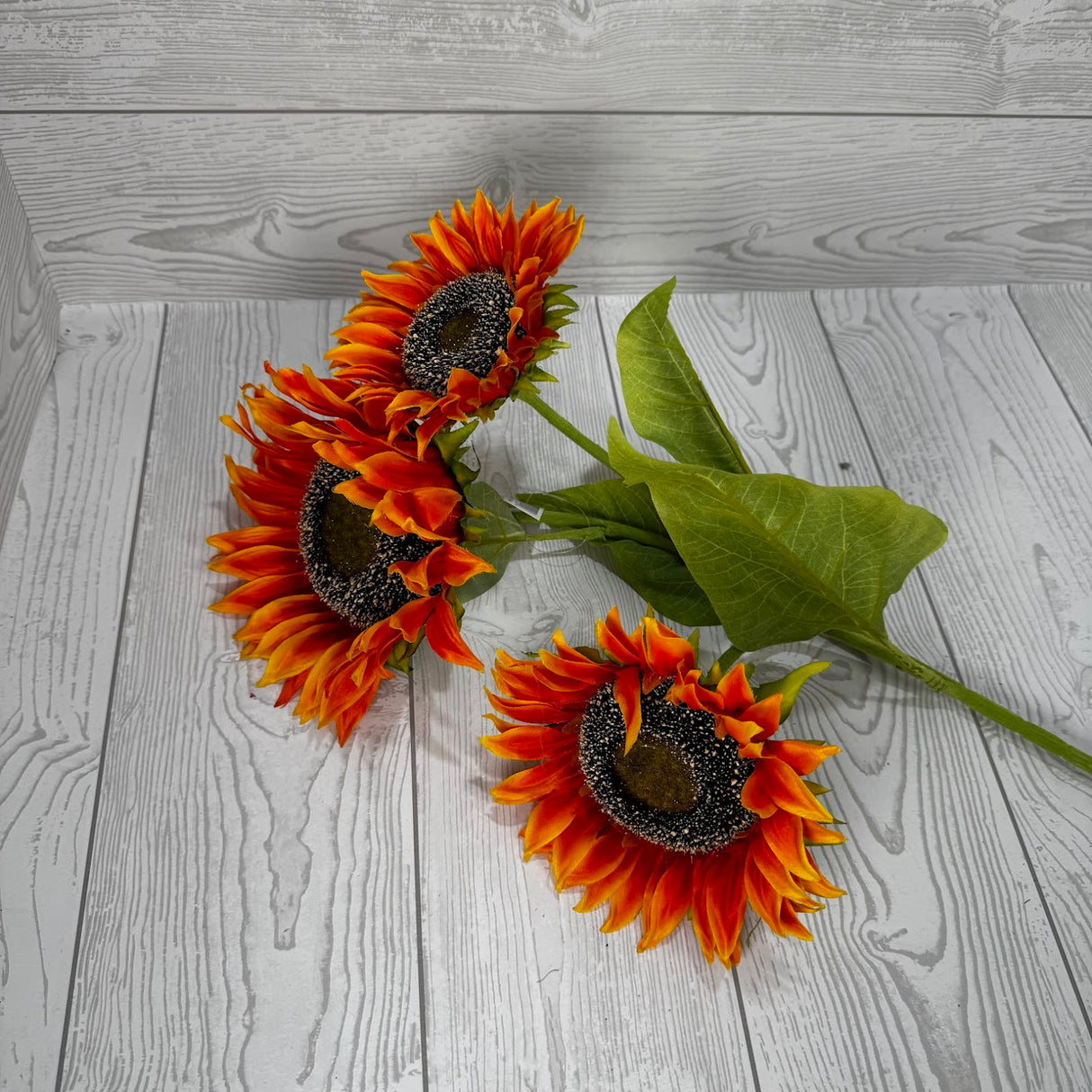 SUNFLOWER SPRAY X3 - ORANGE - 12292 * GREEN PINK