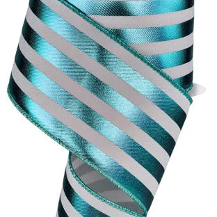 2.5"X10YD METALLIC VERTICAL STRIPES - WHITE/ICE BLUE - RGE1432HJ
