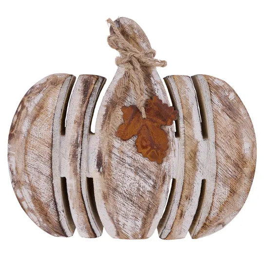 7"L X 6.25"H MANGOWOOD OPEN PUMPKIN - NATURAL/WHITE - HH4089