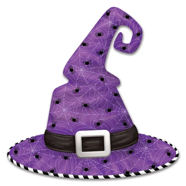 12"HX12"L METAL/EMBOSSED WEB WITCH HAT - PURPLE/BLACK/WHITE - MD1706A8
