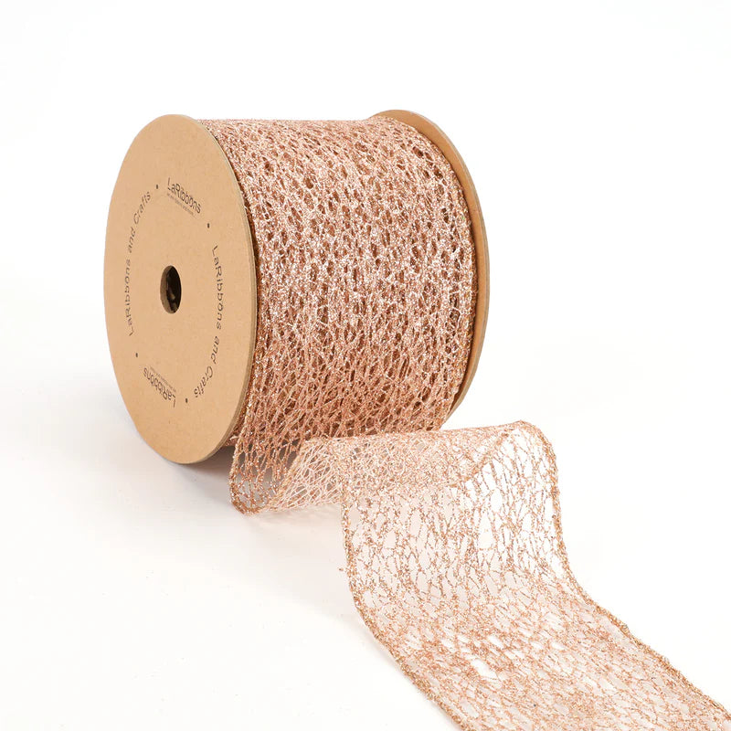 3"X10YD MESH WIRED RIBBON - ROSE GOLD - LA RIBBON - WR-10258-075-10