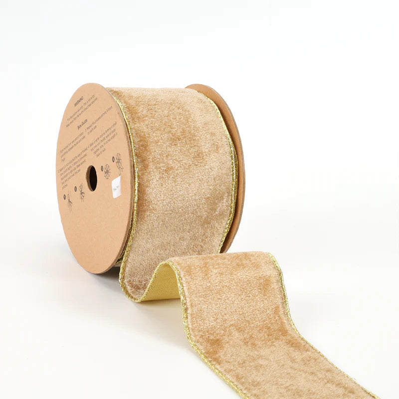 2 1/2"X10YD VELVET WIRED RIBBON - GOLD - LA RIBBON - WR-10223-063-10