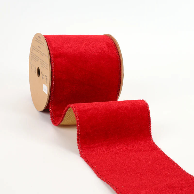 4"X10YD REVERSIBLE VELVET/LURAX WIRED RIBBON - RED/GOLD - LA RIBBON - WR-10136-100-10