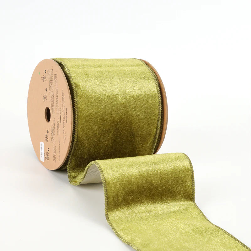4"X10YD REVERSIBLE VELVET/LUREX WIRED RIBBON - MOSS/GOLD - LA RIBBON - WR-10148-100-10