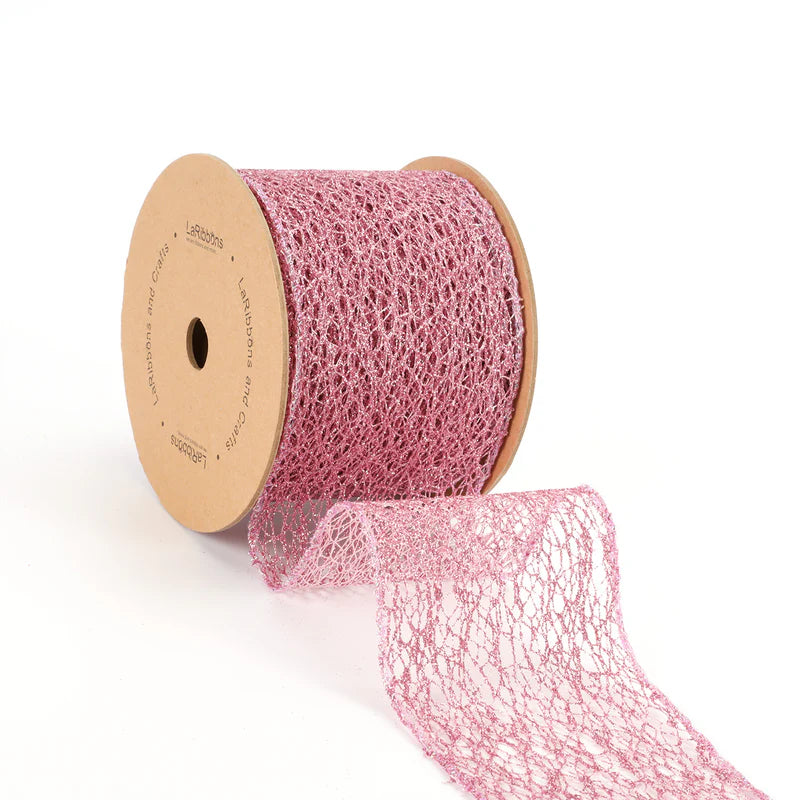 3"X10YD MESH WIRED RIBBON - PINK - LA RIBBON - WR-10259-075-10