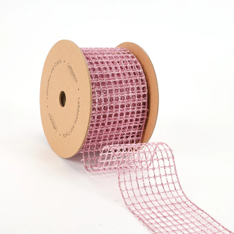 2 1/2"X10YD WIRED RIBBON - NETTING PINK - LA RIBBON - WR-10214-063-10