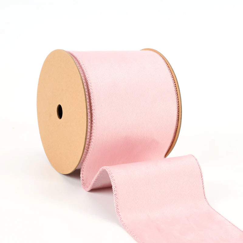 4"X10YD REVERSIBLE CLASSIC VELVET/SHIMMER WIRED RIBBON - LA RIBBON - QUARTZ PINK - 7201W-150-100E
