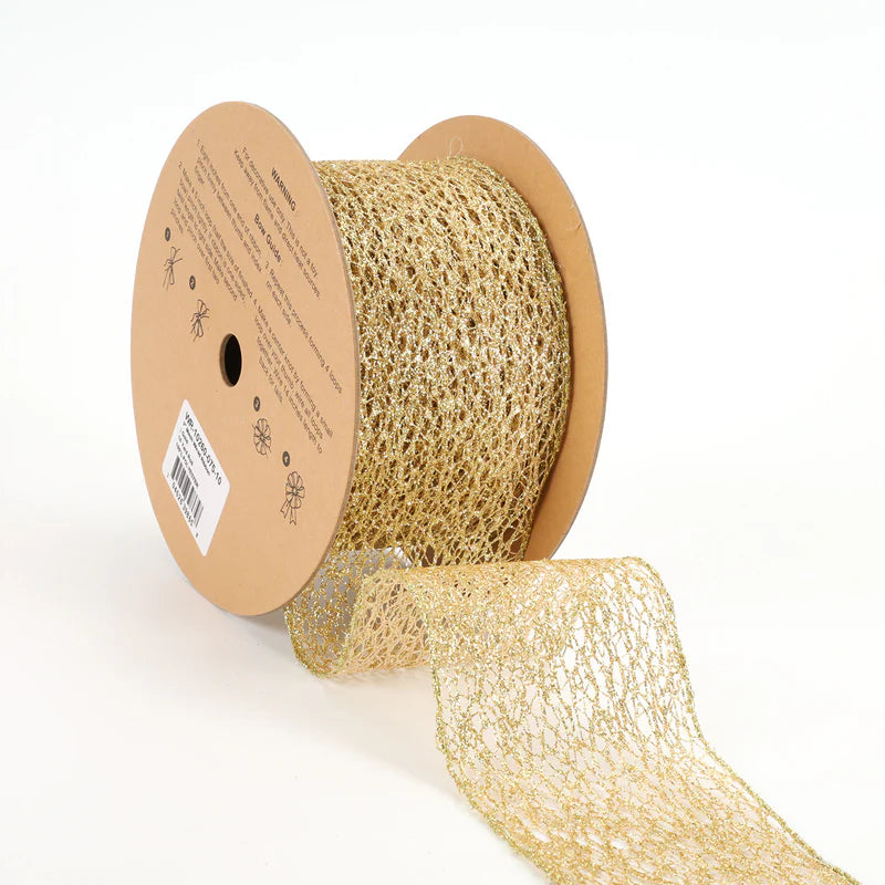 3"X10YD MESH WIRED RIBBON - GOLD - LARIBBON - WR-10260-075-10