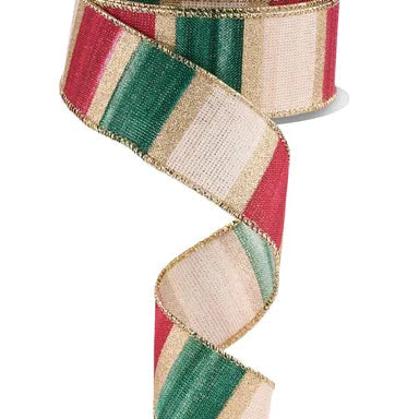 1.5"X10YD WATERCOLOR STRIPES/METALLIC - WHITE/BURGUNDY/CREAM/GREEN/GOLD - RGH139360