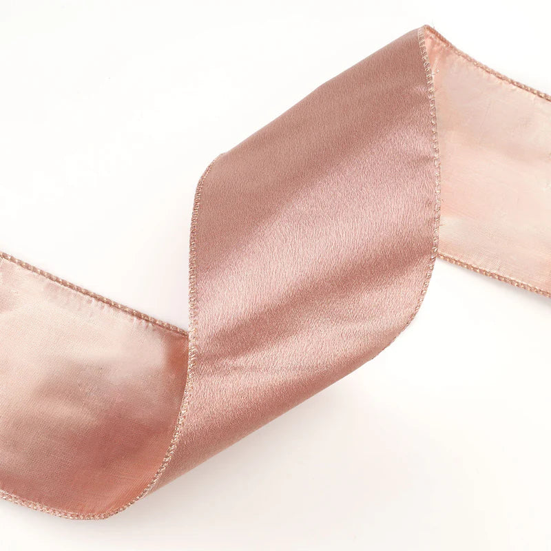 4"X10YD REVERSIBLE SHIMMER/LUREX WIRED RIBBON - ROSE GOLD - LA RIBBON - 8005W-164-100E