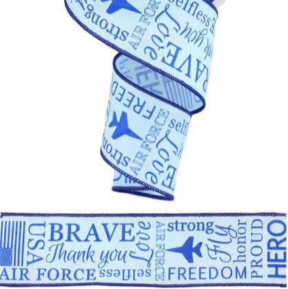 2.5"X10YD AIR FORCE ON ROYAL BURLAP - PALE BLUE/BLUE - RG0190014