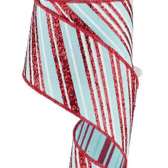 2.5"X10YD DIAGONAL LINES - SOFT TURQUOISE/RED/WHITE - RGE18533X