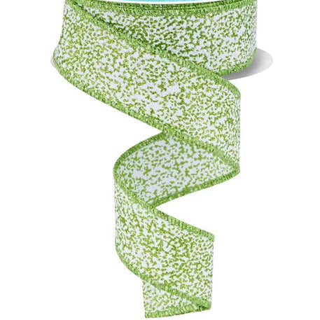 1.5"X10YD SNOW GLITTER - WHITE/LIME - RGF181333