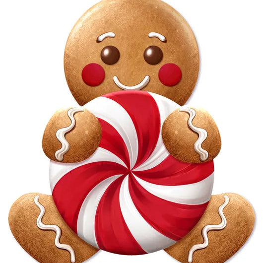 12"H X 10.77"L GINGERBREAD/CANDY SIGN - RED/WHITE/BROWN - MD176930
