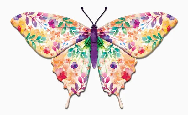 13.5"X8.45"H BOTANTICAL BUTTERFLY SIGN - PURPLE/BLUE/GREEN/ORANGE - MD1734K6