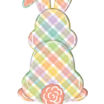 15"HX7.9"L PLAID BUNNY BOTTOM SIGN - WHITE/PEACH/GREEN/TEAL/LAVENDER - MD1543F5