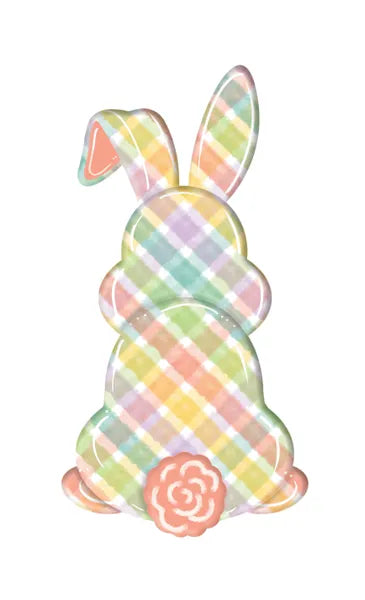 15"HX7.9"L PLAID BUNNY BOTTOM SIGN - WHITE/PEACH/GREEN/TEAL/LAVENDER - MD1543F5
