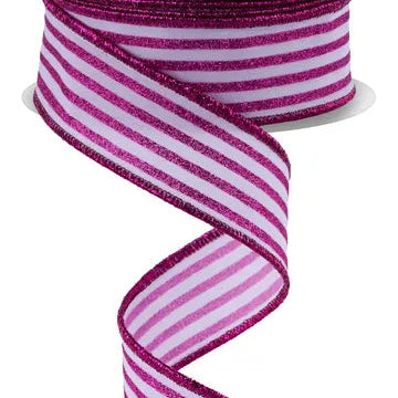 1.5"X10YD GLITTER VERTICAL STRIPE - WHITE/HOT PINK - RGF197027