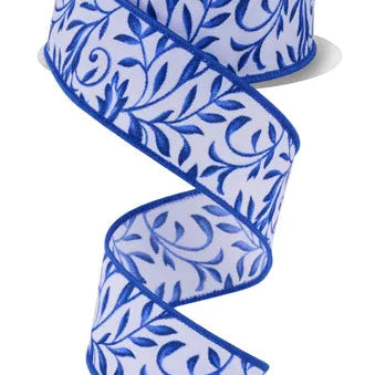 1.5"X10YD TONAL LEAVES - WHITE/BLUE/NAVY - RGF182927