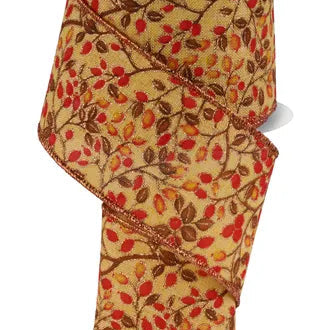 2.5"X10YD MINI BERRIES ON VINES/ROYAL - MUSTARD/GOLD/YELLOW/RED/BROWN - RGF1705F4