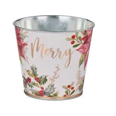 5"DIA HOLIDAY TIN POT COVER - MERRY - XC0195-M