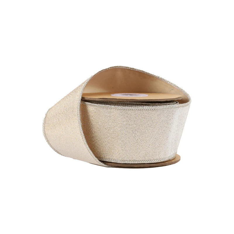 2 1/2"X10YD WIRED IRIDESCENT RIBBON - SILVER METALLIC DOUBLE FUSED TAFFETA BACKING - LARIBBON - 8004W-012-63E