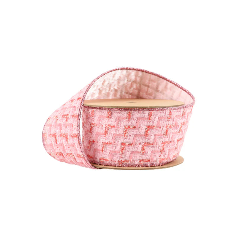 2 1/2"X10YD WIRED RIBBON - TWEED PINK W/ SILVER BACKING - LARIBBON - 4416W-150-63E
