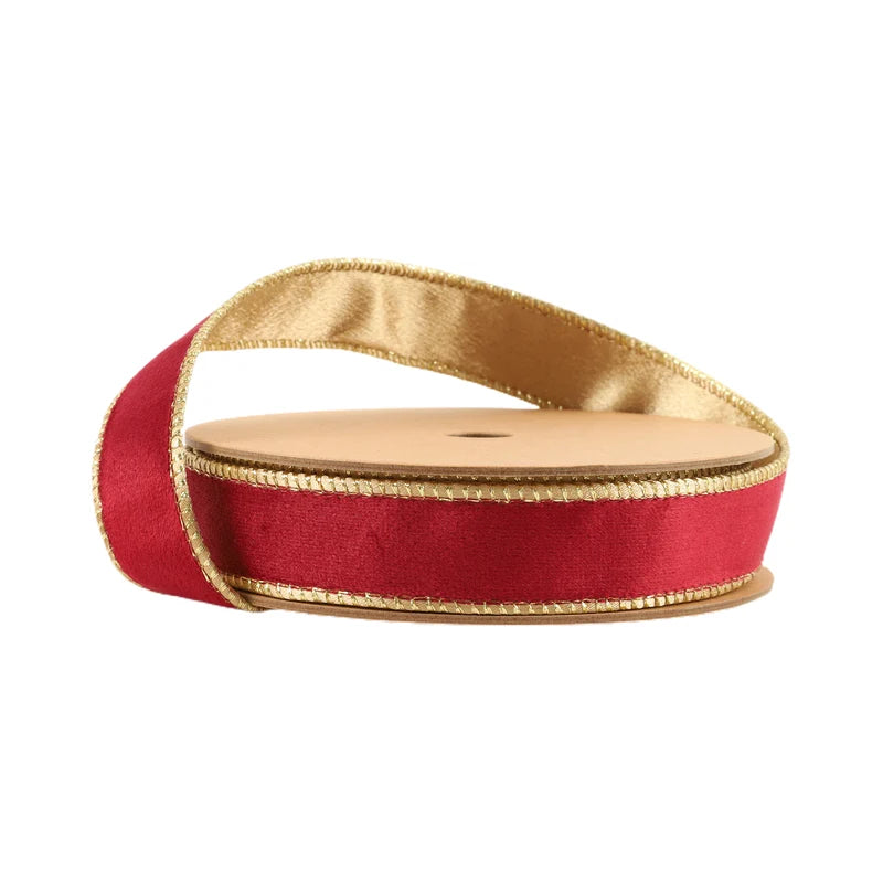 1"X10YD REVERSIBLE CLASSIC VELVET WIRED RIBBON - BURGUNDY/GOLD - 7115W-277-25E