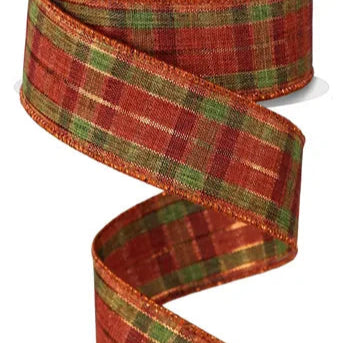 1.5"X10YD METALLIC PLAID - MOSS/ORANGE/COPPER - RGE1328