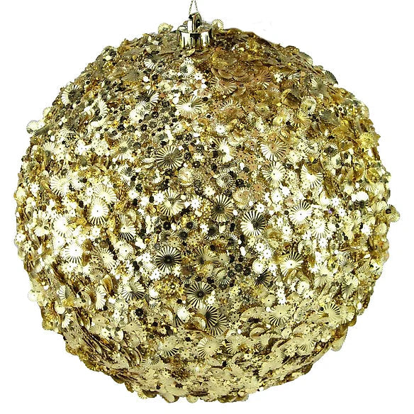 200MM FLOWER SEQUIN BALL ORNAMENT - GOLD - XH113308