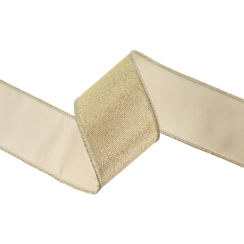 2 1/2"X10YD WIRED IRIDESCENT RIBBON - GOLD METALLIC DOUBE FUSED TAFFETA BACKING - LARIBBON - 8004W-675-63E